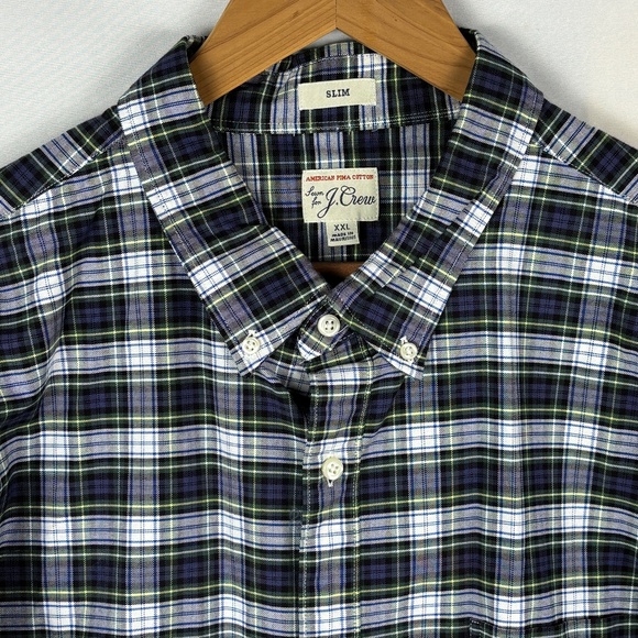 VTG J Crew Men LongSleeve Slim Button Shirt XXL American Pima Cotton Plaid Prep - Picture 2 of 9